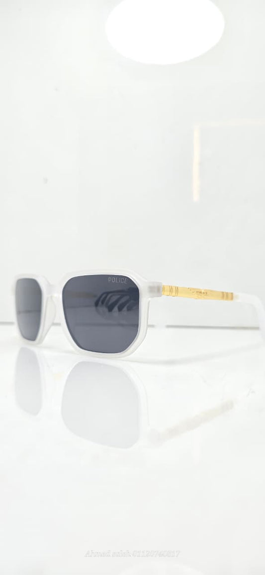 POLICE Sunglasses - Bold Design with Gold Temple Accent & Polarized Lenses.
